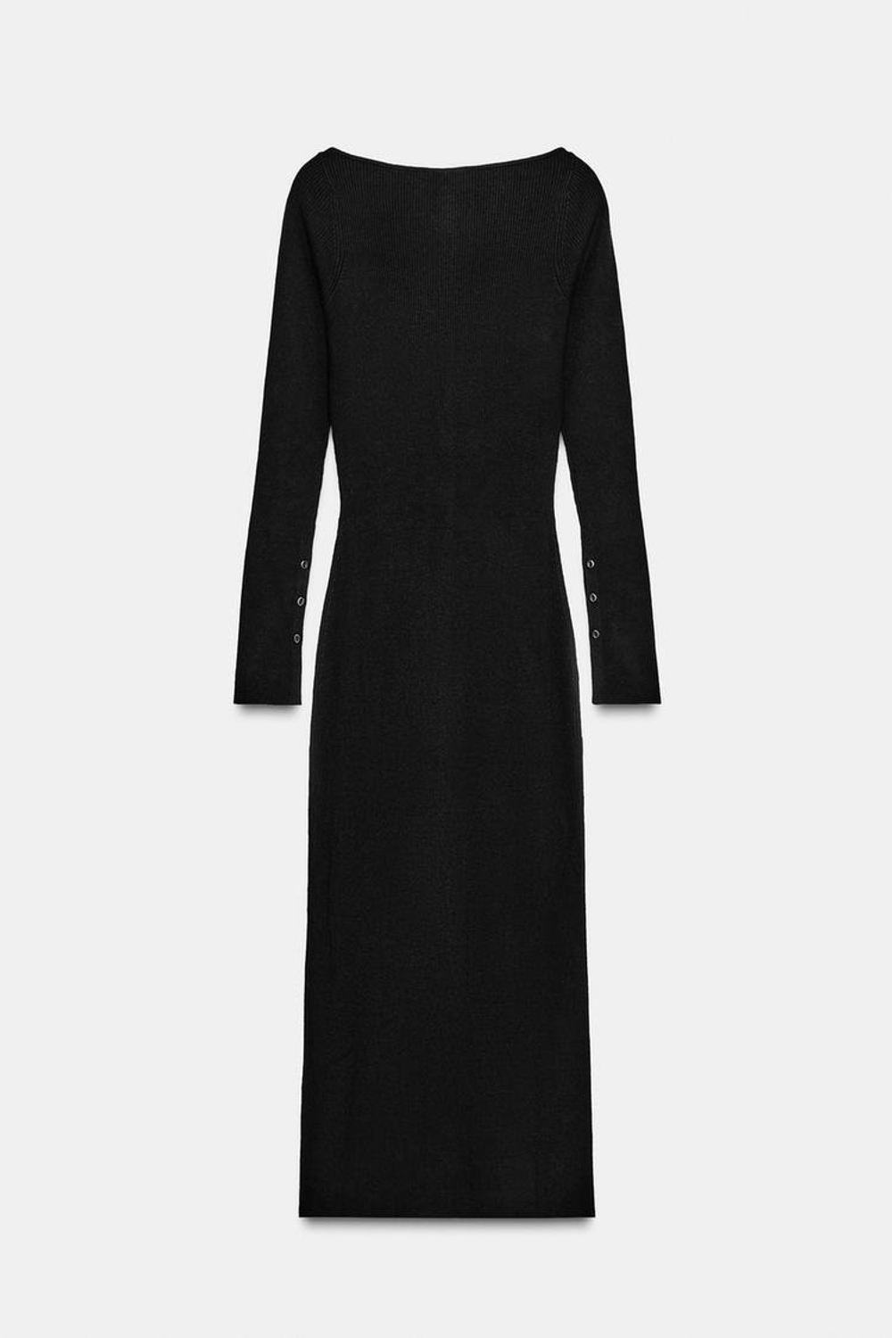 ZARA ТРИКОТАЖНОЕ ПЛАТЬЕ МИДИ В РУБЧИК, ЧЕРНЫЙ