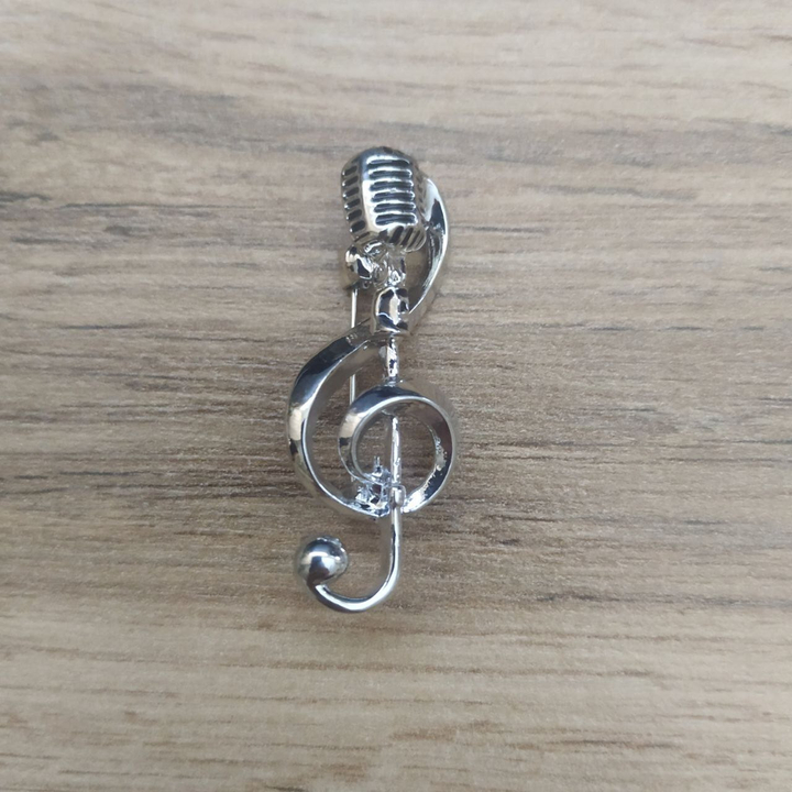 Брошь-кулон Микрофон и скрипичный ключ металл серебристый