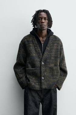 ZARA КАРДИГАН ИЗ ИСКУССТВЕННОГО МЕХА, СИНИЙ МЕЛАНЖ