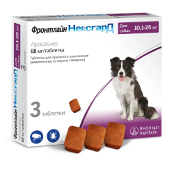 Фронтлайн Нексгард - таблетка жевательная для собак 10-25 кг от блох и клещей (1 таблетка 68 мг), цена за 1 таблетку (в упаковке 3шт)