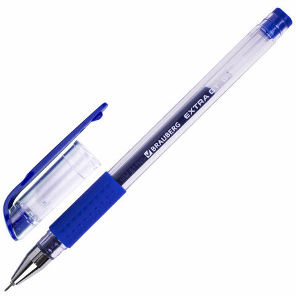Ручка гелевая с грипом BRAUBERG "EXTRA GT NEEDLE", СИНЯЯ, игольч.узел 0,5 мм, линия 0,35 мм, 143916