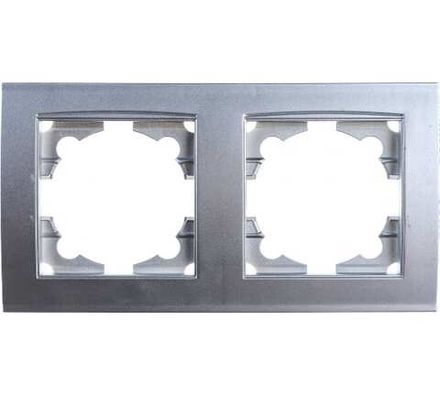 Рамка двухместная горизонтальная "UNIVersal" серия "Бриллиант" серебро (еврослот) (HU2334)