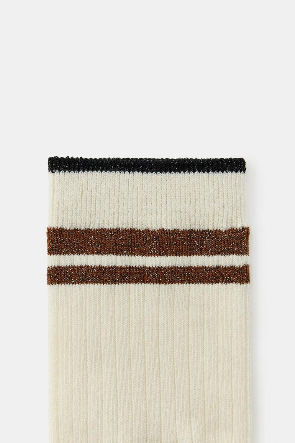 ZARA НОСКИ В РУБЧИК В ПОЛОСКУ С БЛЕСТЯЩЕЙ НИТЬЮ, ЭКРЮ