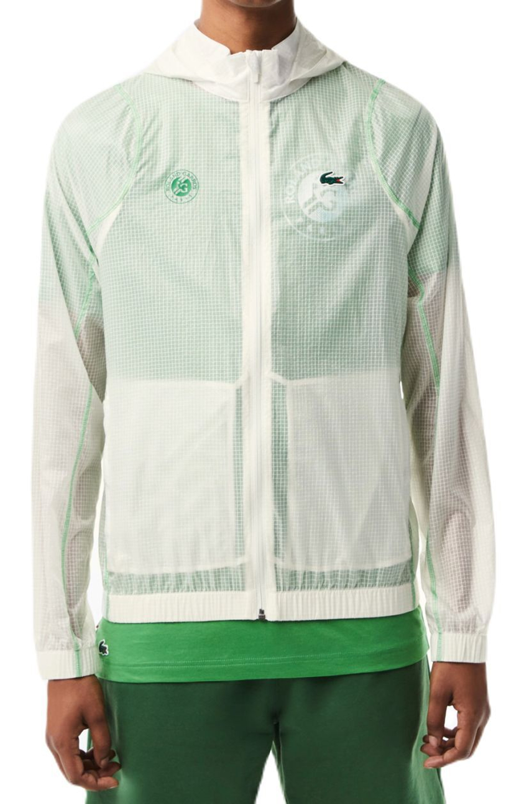 Мужская теннисная кофта Lacoste SPORT Roland Garros Edition After-Match Jacket - white/green