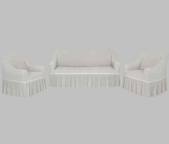 Комплект чехлов на трехместный диван и кресла с оборкой, цвет Слоновая кость