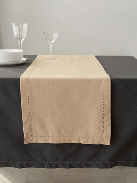 Дорожка на стол Basic linen мережка по краю 35x160, бежевый