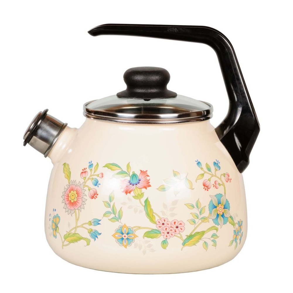 Чайник сталь, эмал, 3 л, свист, руч консоль, СтальЭмаль, Луговые цветы, 4с209я
