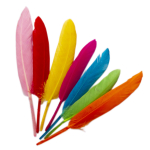 Перья декоративные гладкие Alingar, 20 шт "Ассорти" (красные, розовые, желтые, синие), пакет с европодвесом