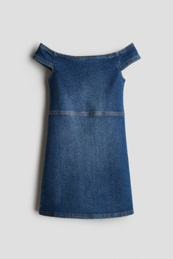 H&M Джинсовое платье с открытыми плечами, темно-синий