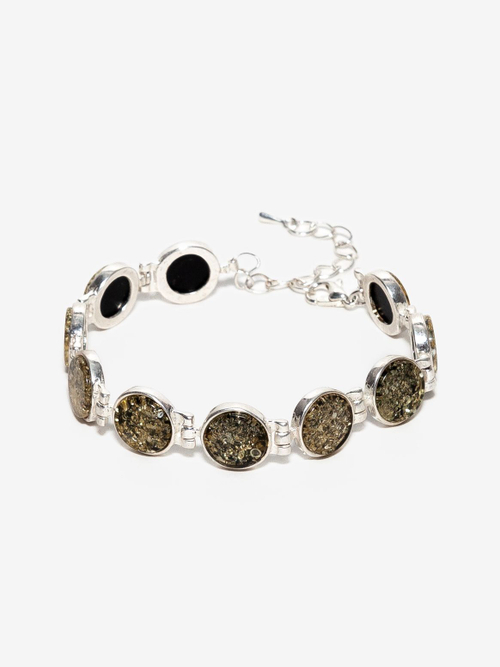 Браслет с натуральным зеленым янтарем в бижутерной оправе