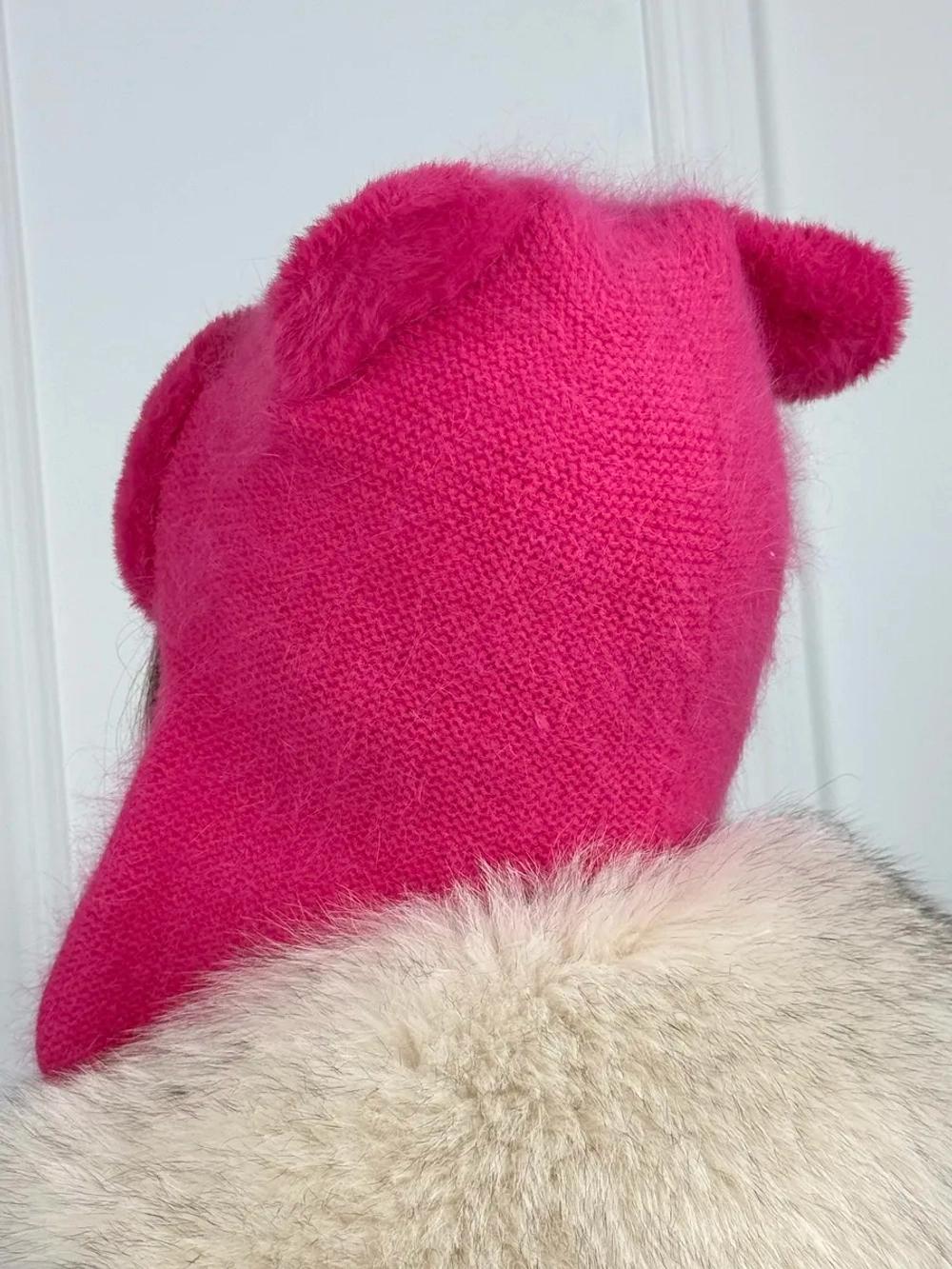 шапка зимняя вязаная с ушками ангора