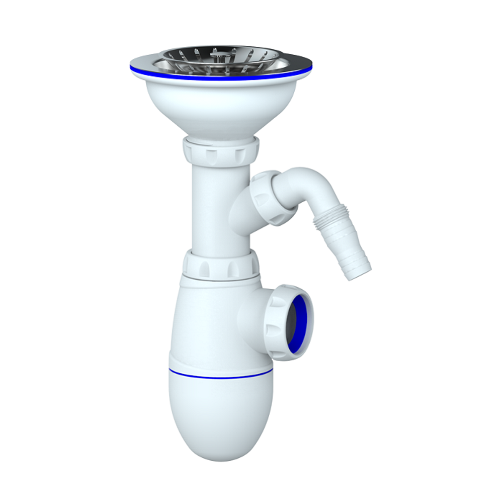 Сифон для мойки без перелива, отвод для стиральной/посудомоечной машины, без отвода в канализацию UNICORN В432VP