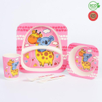 4611372 Набор бамбуковой посуды "Жираф и коала", тарелка, миска, стакан, приборы, 5 предметов