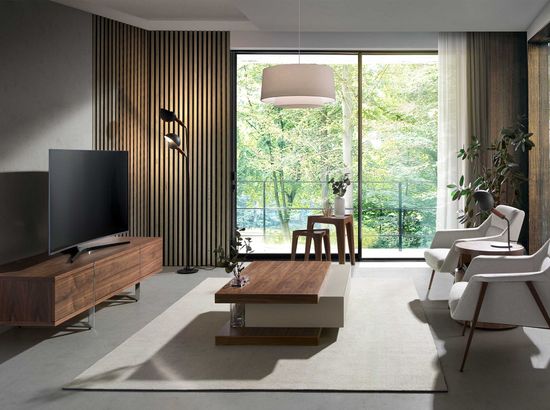 Журнальный столик 2105/HE-CT140 из орехового дерева и дымчатого МДФ