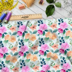 Ткань шелк Армани мелкие пастельные розы и листва