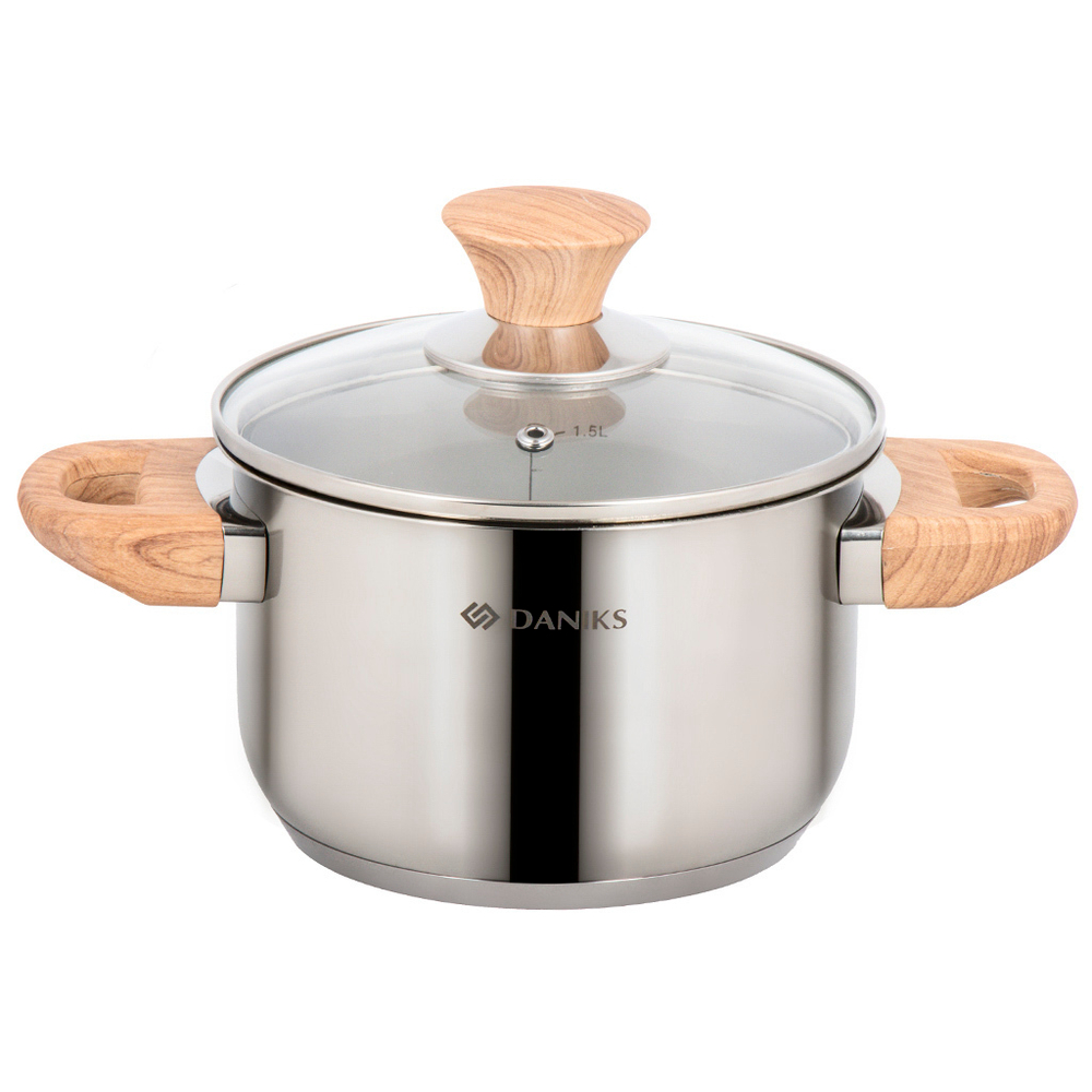 Кастрюля нерж, 1.9 л, с крыш, крыш стекло, Daniks, Осло, GS-01147-16CA, индукц