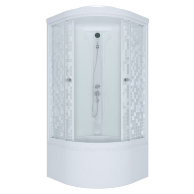 Душевая кабина "Стандарт 90*90 Б" 1/4 круга, глуб. подд., Аква, Мозаика, Белый, ДН4 (9 мест+сифон D50мм)