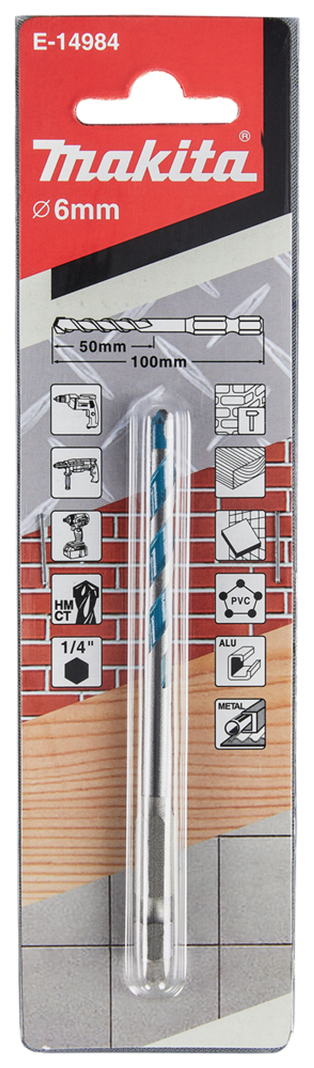 Сверло универсальное 6x50x100, 1/4" Makita E-14984 6x50x100