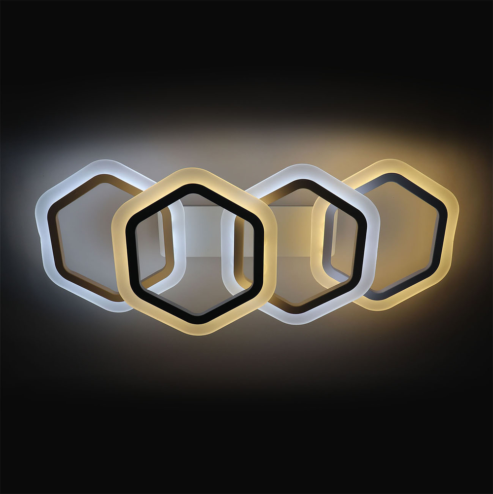 Потолочный светодиодный светильник 60Вт, 5935лм, 3000/4200/6400K, Ra>80, плавная регулировка мощности, изменение цветовой температуры, пульт, металл/акрил, белый