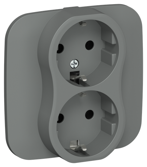 FLITE Розетка 2-местная с заземлением без защитных шторок безвинтовое крепление 16А РС12-1-А-ФлМА мокрый асфальт IEK