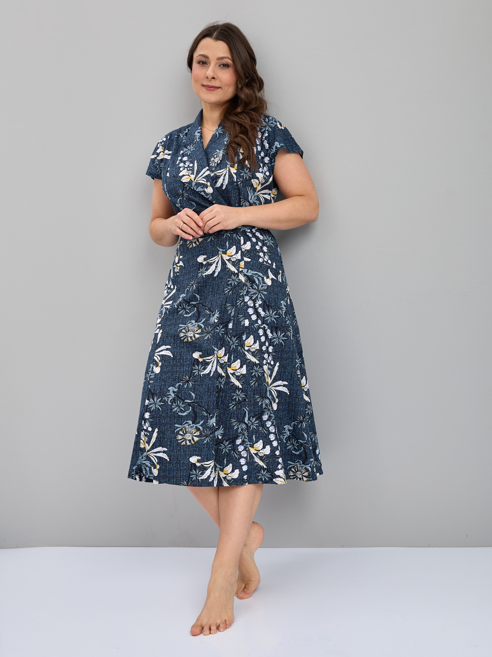 Халат Х-044/рогожкасиний-лилии