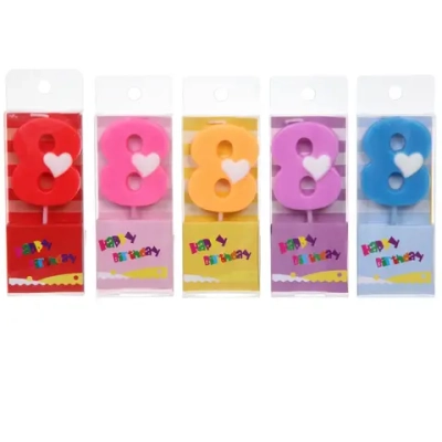 Свеча для торта Цифра Сердечко «8» 9 см, микс цветов