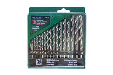Набор сверл по металлу HSS, 19пр.(1/1.5/2/2.5/3/3.5/4/4.5/5/5.5/6/6.5/7/7.5/8/8.5/9/9.5/10мм), в пластиковом футляре RockForce##Rock FORCE RF-DBS19