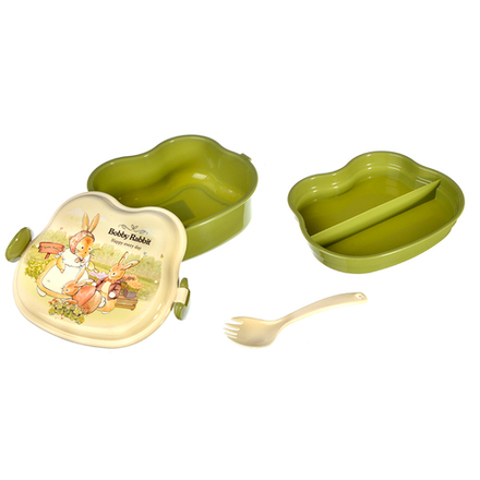 Ланчбокс квадратный "Зайчата", тарелка, ложка-вилка, 16,5х12см, полипропилен