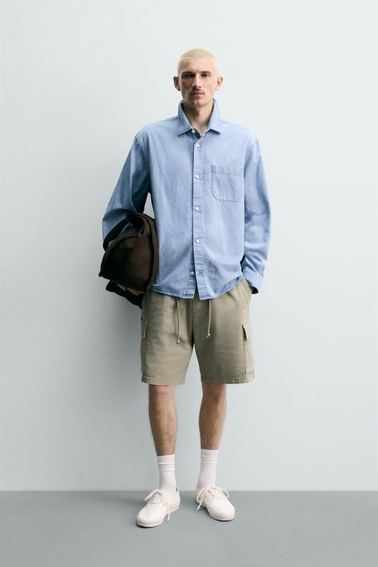 ZARA ШОРТЫ КАРГО RELAXED FIT С ЭФФЕКТОМ ПОТЕРТОСТИ, ХАКИ