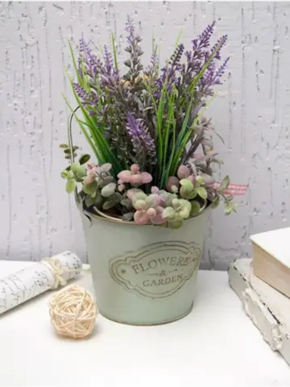 Винтажное металлическое кашпо с ручкой 23,5*13 см