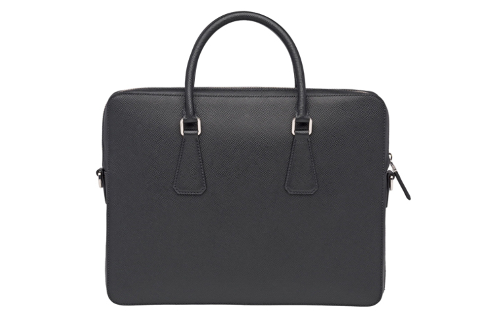 PRADA Leather Laptop Bag, Briefcase, Crossbody Bag Men"s Black