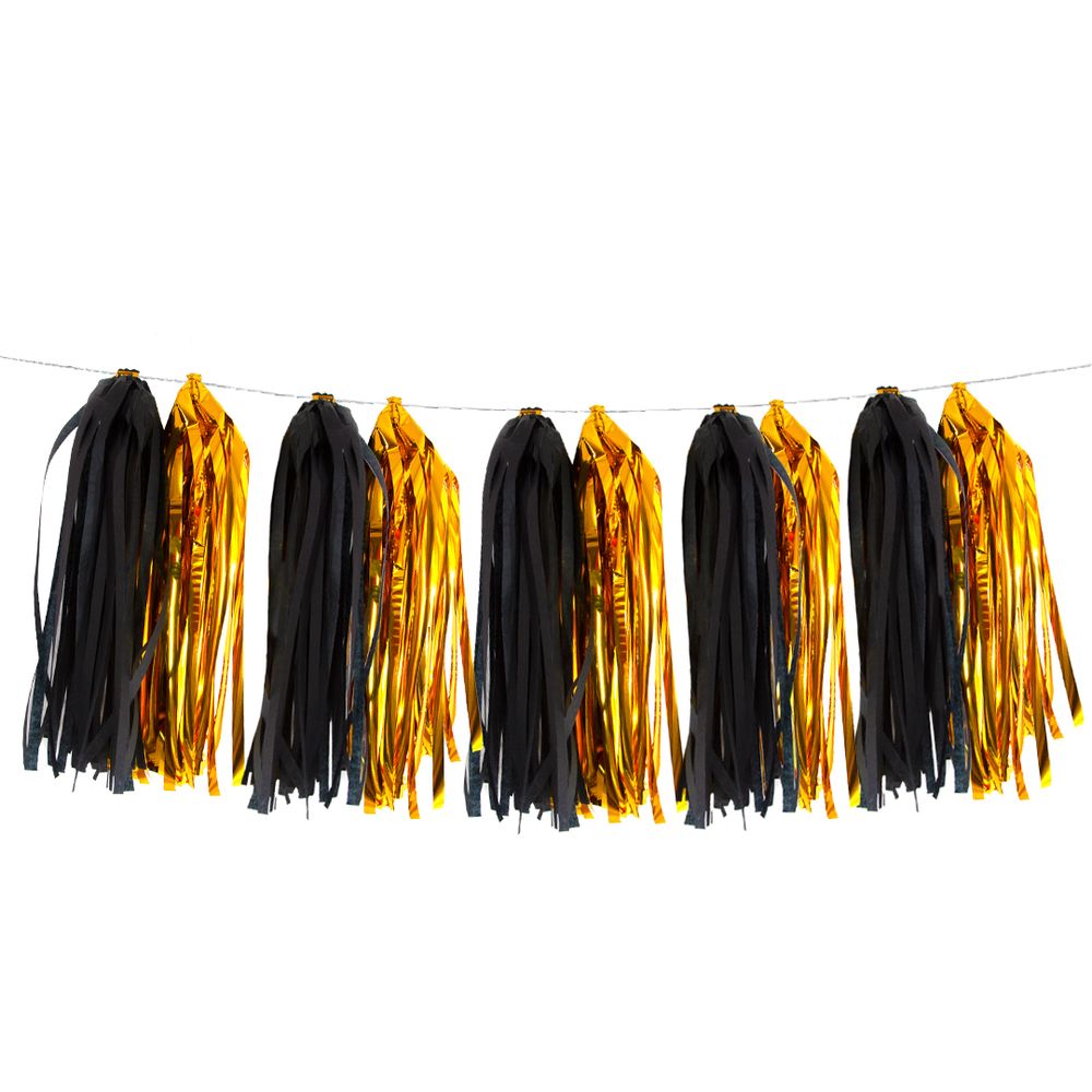 Гирлянда Тассел, Черный/Золото, Металлик, 35*12 см, 10 листов.