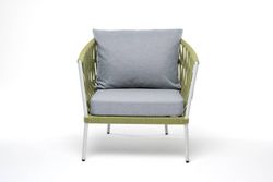 "Диего" кресло плетеное из роупа, каркас алюминий светло-серый (RAL7035) муар, роуп салатовый меланж круглый, ткань светло-серая