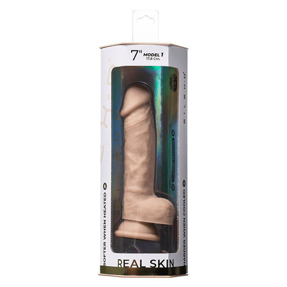 Телесный фаллоимитатор-реалистик 17,8см на присоске с мошенкой SilexD Real Skin Dildo 7" Model 1