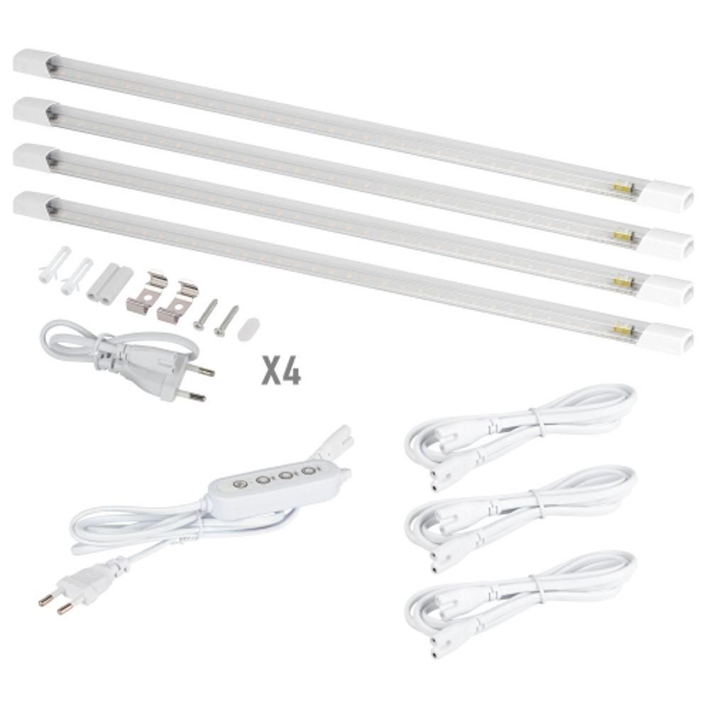 Комплект из 4-х линейных фитоламп ЭРА GREEN LINE FITO-4х10W-LINE-Rb+timer 9/12/15 H 2-pin красно-синий спектр 40 Вт | Линейные фито светильники