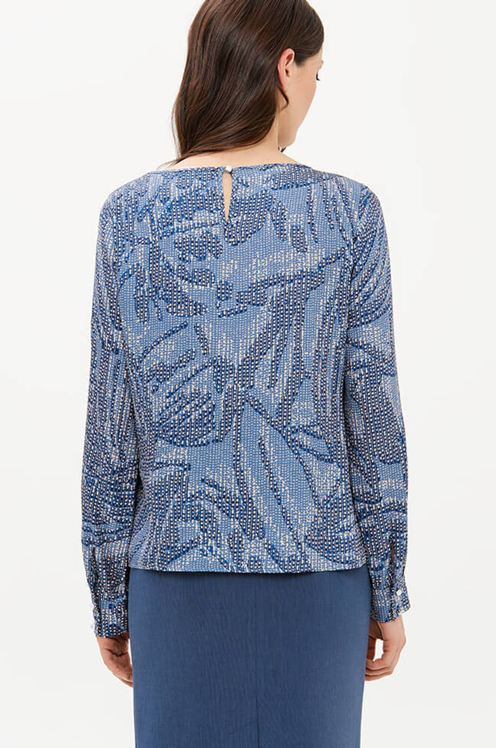23398 Блузка женская (бежево-синий принт)