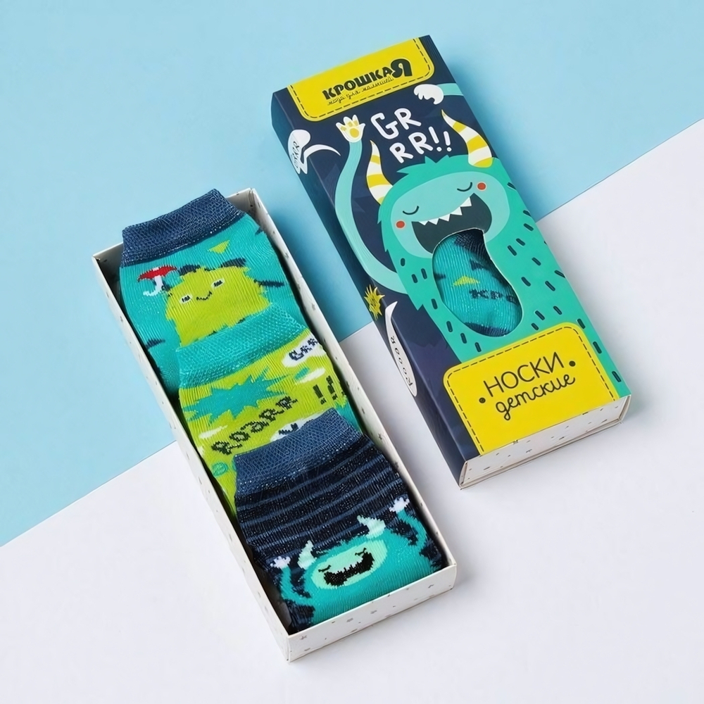 Набор детских носков для мальчиков "Монстры" 3 пары, р.6-8, 4562634 (Крошка Я)