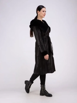 Дубленка женская зима натуральная длинная с капюшоном Турция