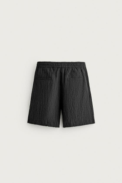 ZARA ШОРТЫ RELAXED FIT С РЕЛЬЕФНОЙ ФАКТУРОЙ, ЧЕРНЫЙ