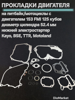 Прокладки (полный комплект) на питбайк 153FMI нижний электростартер