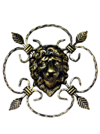 Декоративный кованый элемент из стали Лев 30х30 см. Ручная работа, патина золотая бронза