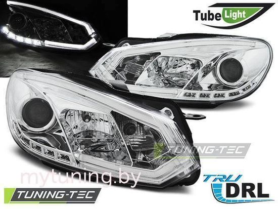 Передние фары VW Golf 6 tube lights tru drl chrome