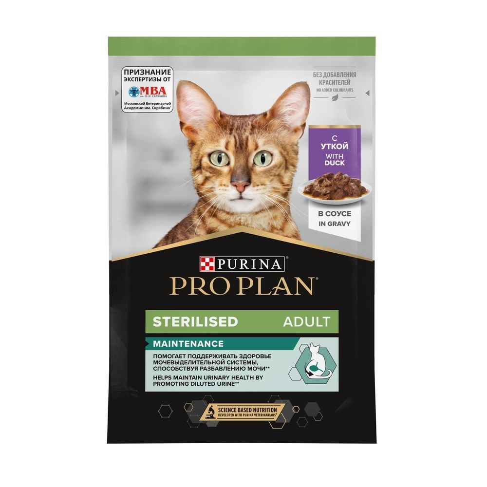Влажный корм Pro Plan® Sterilised MAINTENANCE для стерилизованных кошек, с уткой в соусе, Пауч 85 г