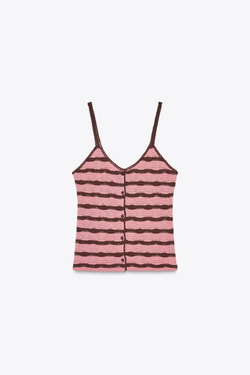 ZARA УКОРОЧЕННЫЙ ПОЛОСАТЫЙ ТОП НА БРЕТЕЛЯХ, РОЗОВАТЫЙ