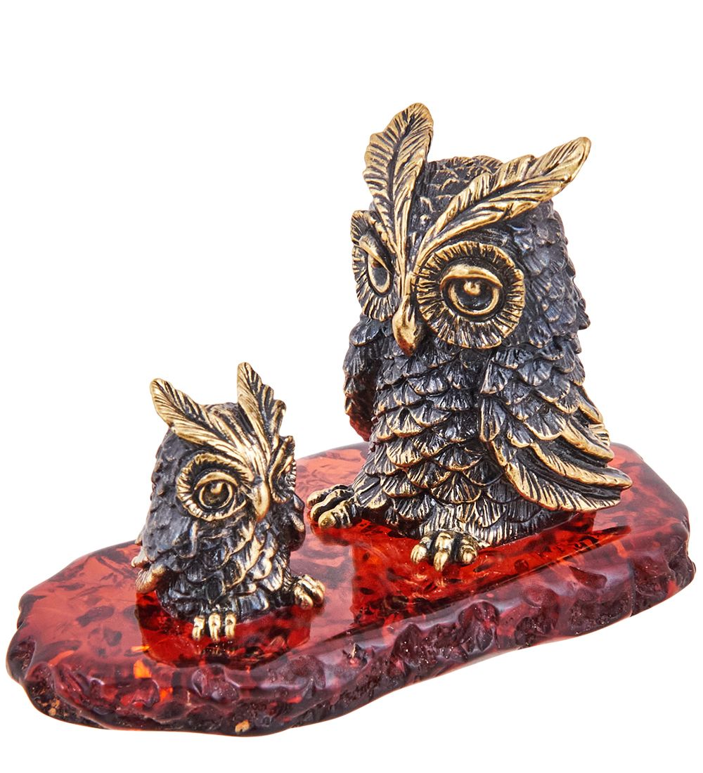 Народные промыслы AM-3711 Фигурка «Совушки Гермес и Сычик» (латунь, янтарь)