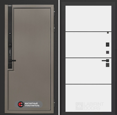 Входная дверь Лабиринт Лаб 1 Про - 25 Белый софт (черная вставка)