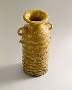 ZARA HOME УДЛИНЕННАЯ ВАЗА ИЗ КЕРАМИКИ, ЖЕЛТЫЙ