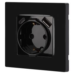 Розетка ЭРА Серия 12 12-4108-06 2P+E 16A-250В со шторками с USB type-A+C 5В-3А чёрный | Эра 12