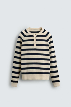 ZARA ДЖЕМПЕР В ПОЛОСКУ С ВОРОТНИКОМ НА ПУГОВИЦАХ, ПОЛОСКИ