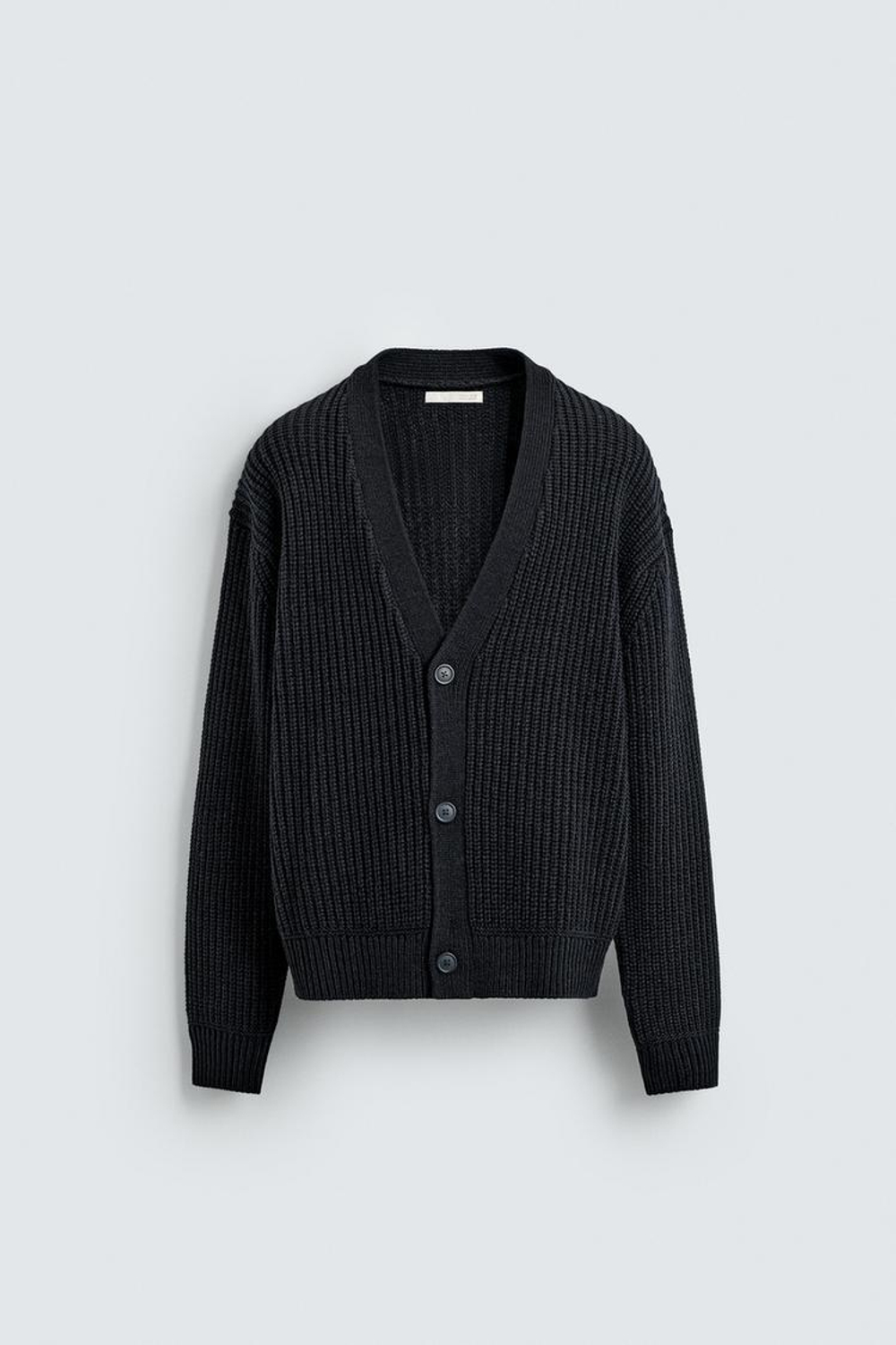 ZARA КАРДИГАН ИЗ РУБЧИКОВОГО ТРИКОТАЖА, МОРСКОЙ ТЕМНО-СИНИЙ